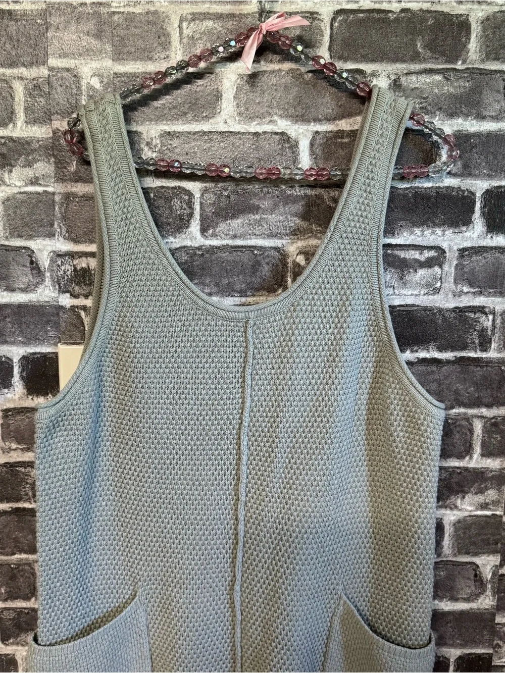Free People Beach Hailee Knitted Jumpsuit stone green gray